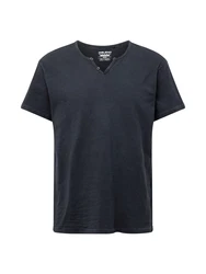 BLEND T-Shirt 'Ashton' Split Neck Tee schwarzmeliert