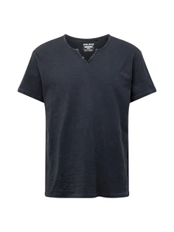 BLEND T-Shirt 'Ashton' Split Neck Tee schwarzmeliert