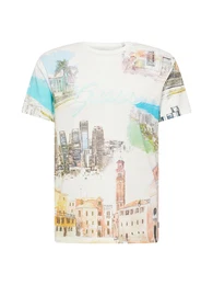 T-Shirt 'RIVIERA POSTCARD' hellblau / hellgrn / hellorange / wei