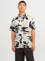 Jack & Jones Kurzarmhemd JORJOSHUA ARUBA mokka/schwarz/wei