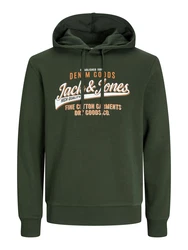 JACK & JONES Sweatshirt dunkelgrün/orange/weiß