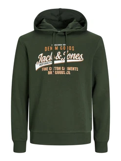 JACK & JONES Sweatshirt dunkelgrün/orange/weiß