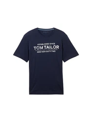 TOM TAILOR T-Shirt mit Frontprint dunkelblau/wei