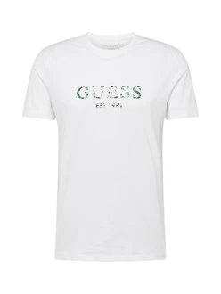 GUESS T-Shirt dunkelgrau/grün/weiß GUESS T-Shirt dunkelgrau/grün/weiß