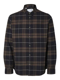 Hemd 'SLHowen' braun / schwarz / offwhite