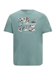 Plus T-Shirt 'JJFLOOR' cyanblau / koralle / schwarz / wei