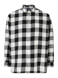 Jack & Jones Plus Hemd JJEGINGHAM grau/schwarz/weiß