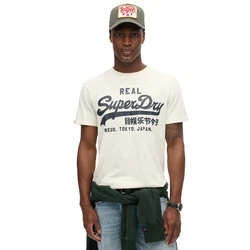 Superdry T-Shirt 'Classic' ecru/schwarz