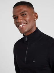 Calvin Klein Stehkragenpullover Cotton Silk Blend Quarter Zip schwarz