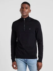 Calvin Klein Stehkragenpullover Cotton Silk Blend Quarter Zip schwarz