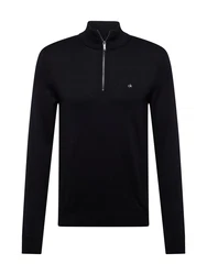 Calvin Klein Stehkragenpullover Cotton Silk Blend Quarter Zip schwarz