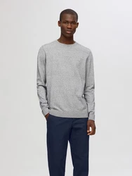 SELECTED HOMME Rundhalspullover Berg graumeliert