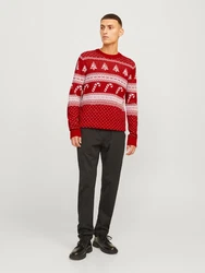 JACK & JONES Pullover JJXmas Gabriel rubinrot/weiß