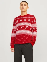 JACK & JONES Pullover JJXmas Gabriel rubinrot/weiß