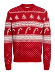 JACK & JONES Pullover JJXmas Gabriel rubinrot/weiß