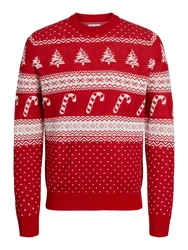 JACK & JONES Pullover JJXmas Gabriel rubinrot/weiß