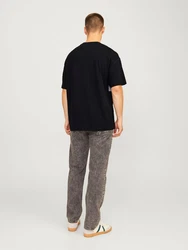 JACK & JONES T-Shirt 'JJELegacy' BLOCKING TEE SS O-NECK graumeliert/schwarz/weiß