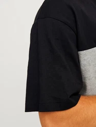 JACK & JONES T-Shirt 'JJELegacy' BLOCKING TEE SS O-NECK graumeliert/schwarz/weiß