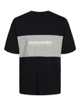 JACK & JONES T-Shirt 'JJELegacy' BLOCKING TEE SS O-NECK graumeliert/schwarz/weiß