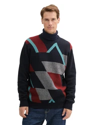 TOM TAILOR Pullover Rollkragenpullover navy/hellblau/rostrot/wei
