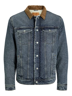 JACK & JONES Jacke 'JJIJean' JJJACKET W SHERPA WI 200 SN blue denim / cognac
