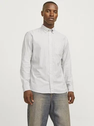Jack & Jones Langarmhemd JPRBLUBrook OXFORD grau/hellgrau/weiß