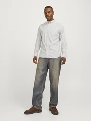 Jack & Jones Langarmhemd JPRBLUBrook OXFORD grau/hellgrau/weiß