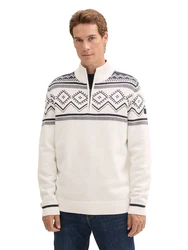 TOM TAILOR Pullover 'Fair Isle' Strick Troyer navy/wei
