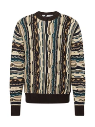 Pullover 'SLHCUBE' beige / schoko / dunkelgrn