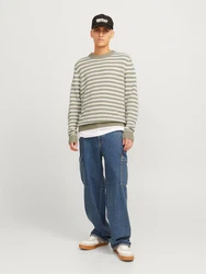 JACK & JONES Pullover JOREaton grau/weiß
