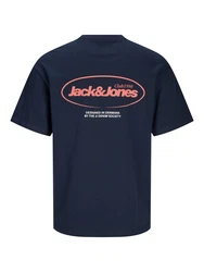 JACK & JONES T-Shirt 'JJEBradley' nachtblau/hellrot/weiß