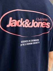 JACK & JONES T-Shirt 'JJEBradley' nachtblau/hellrot/weiß