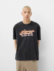 Bershka T-Shirt lavendel/orange/schwarz/offwhite