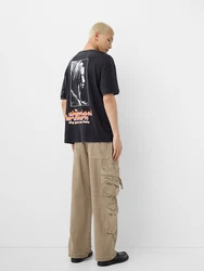 Bershka T-Shirt lavendel/orange/schwarz/offwhite