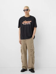 Bershka T-Shirt lavendel/orange/schwarz/offwhite