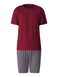 Pyjama kurz dunkelblau / karminrot / wei