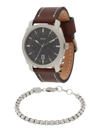 Uhr mit Armband 'MACHINE' braun / dunkelgrau / silber