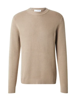 SELECTED HOMME Rundhalspullover SLHDANE dunkelbeige