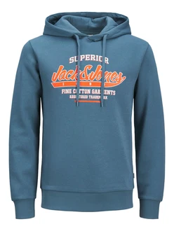 Jack & Jones Plus Sweatshirt JJELOGO SWEAT HOOD 2 COL 24/25 NOOS PLS taubenblau/dunkelorange/weiß