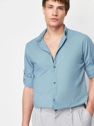 Trendyol Hemd Langarmhemd (1-tlg) blau