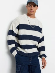 Trendyol Pullover Rundhals (1-tlg) indigo/weiß