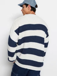 Trendyol Pullover Rundhals (1-tlg) indigo/weiß