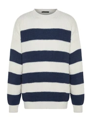 Trendyol Pullover Rundhals (1-tlg) indigo/weiß
