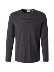 s.Oliver Langarmshirt Logo-Print Stickerei graumeliert/schwarz