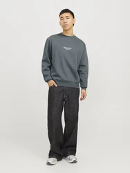 JACK & JONES Sweatshirt 'JORVesterbro' dunkelgrau/weiß