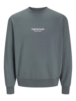 JACK & JONES Sweatshirt 'JORVesterbro' dunkelgrau/weiß JACK & JONES Sweatshirt 'JORVesterbro' dunkelgrau/weiß