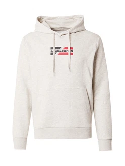 JACK & JONES Sweatshirt 'JJECorp' beigemeliert/navy/knallrot JACK & JONES Sweatshirt 'JJECorp' beigemeliert/navy/knallrot