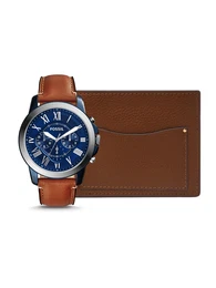 Set 'GRANT WATCH +PURSE' blau / braun / silber