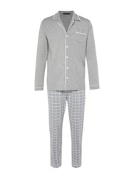Trendyol Pyjama Schlafanzug (1 tlg) lang grau/basaltgrau/wei