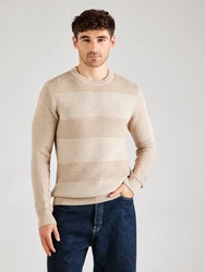 JACK & JONES Strickpullover HUGO beige/dunkelbeige